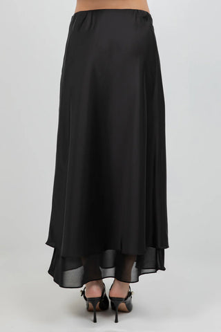 The Elsa Black Satin Midi Skirt