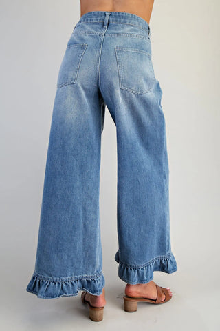 Mineral Washed Ruffle Hem Jeans