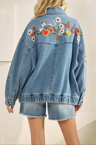 The Raelynn Embroidered Denim Jacket in Blue
