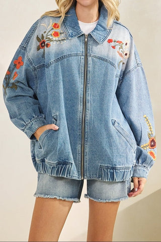 The Raelynn Embroidered Denim Jacket in Blue