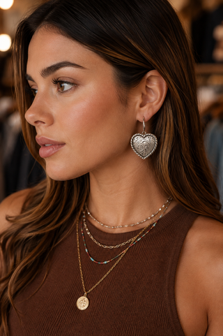 Tooled Heart Shaped  Western Earrings