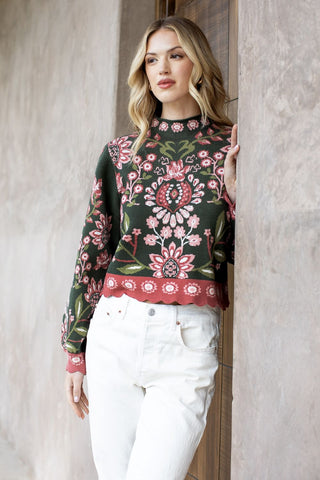 The Lily High Neck Floral Sweater