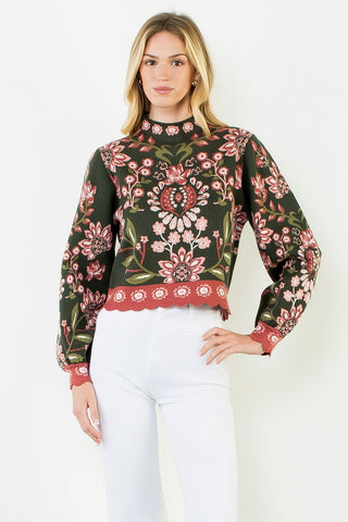 The Lily High Neck Floral Sweater