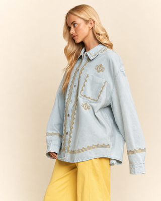 The Mackenzie Scallop Embroidered Denim Shirt Jacket
