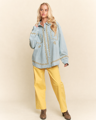 The Mackenzie Scallop Embroidered Denim Shirt Jacket