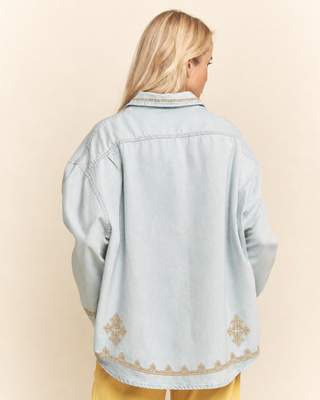 The Mackenzie Scallop Embroidered Denim Shirt Jacket