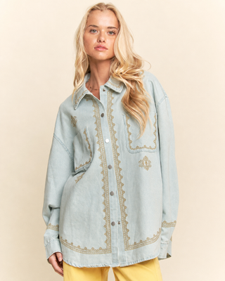 The Mackenzie Scallop Embroidered Denim Shirt Jacket