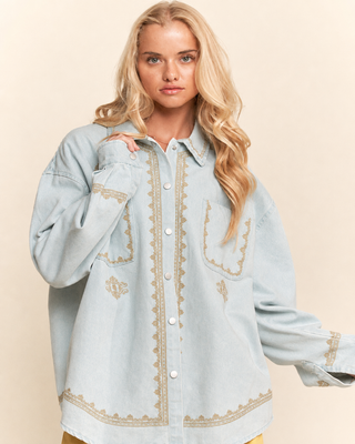 The Mackenzie Scallop Embroidered Denim Shirt Jacket