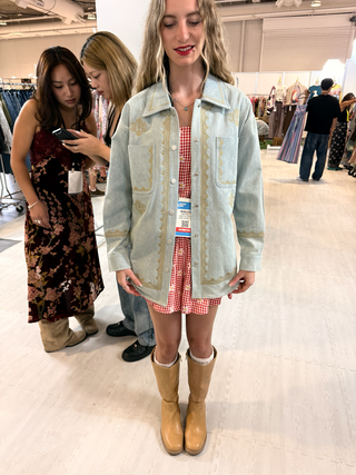 The Mackenzie Scallop Embroidered Denim Shirt Jacket