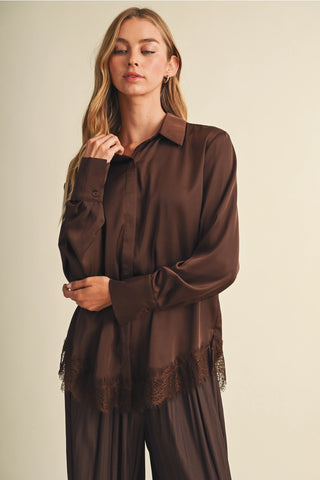 The Lace Trim Detail Top in Dark Oak