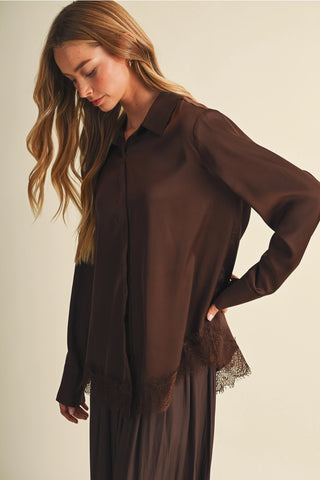 The Lace Trim Detail Top in Dark Oak