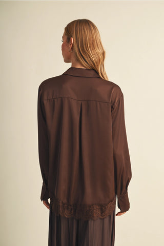 The Lace Trim Detail Top in Dark Oak