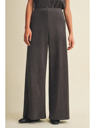 Steel gray high waist wide leg pants with smooth fabric and clean lines