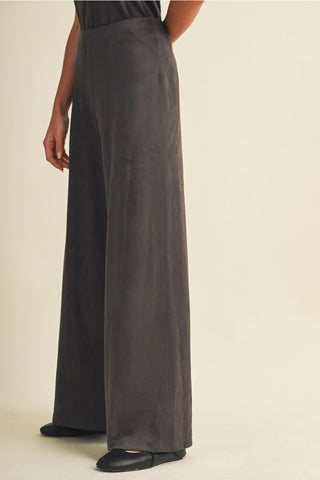 High waist wide leg steel gray pants with fluid drape and full length