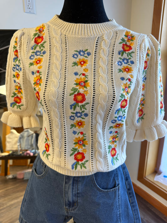 The Laura Floral Embroidered Cable Knit Sweater