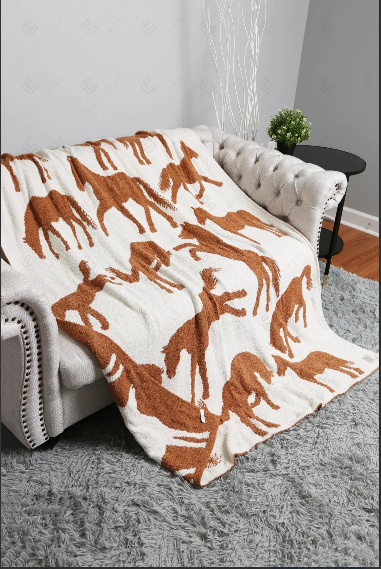 Plush horse print blanket