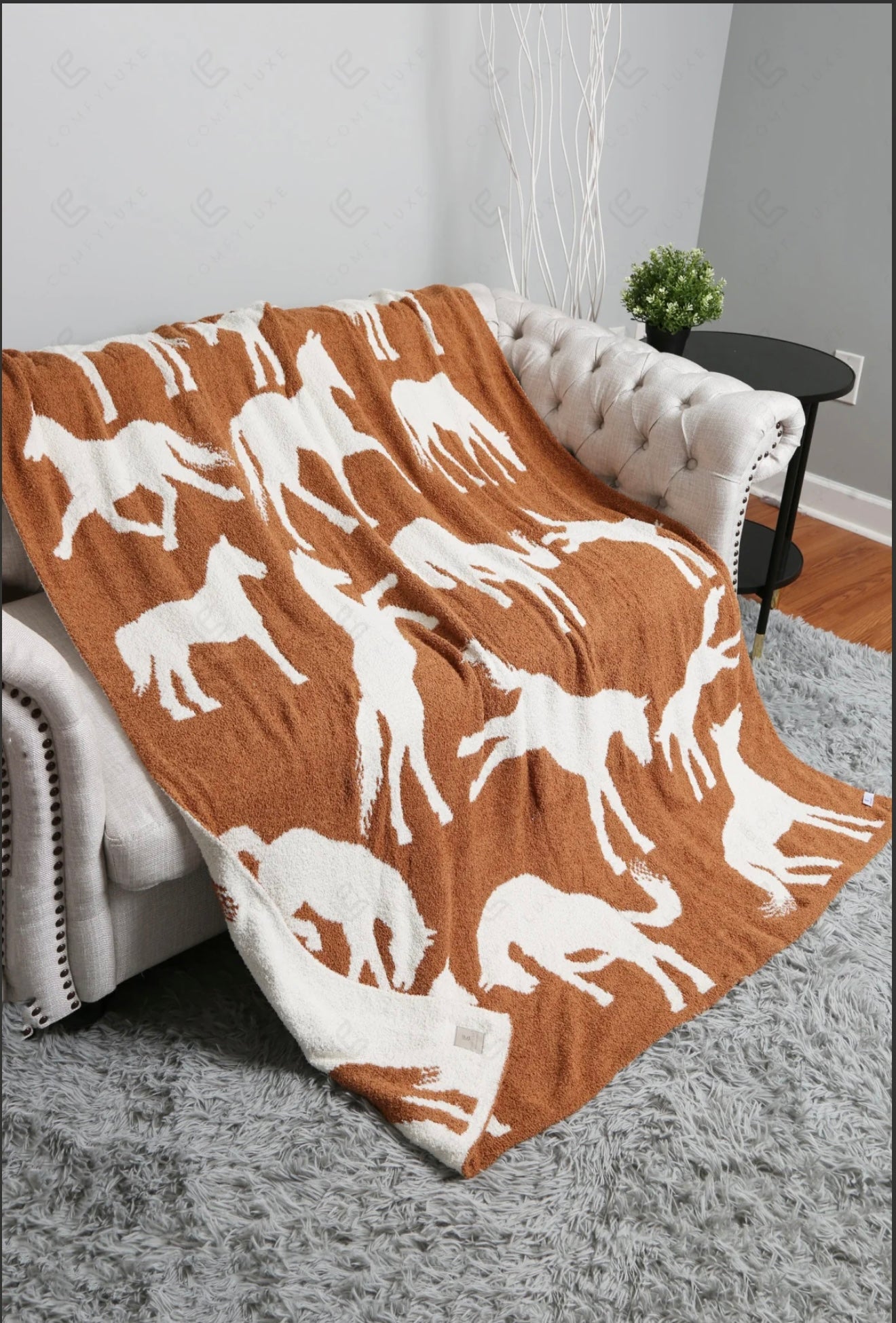 Plush horse print blanket