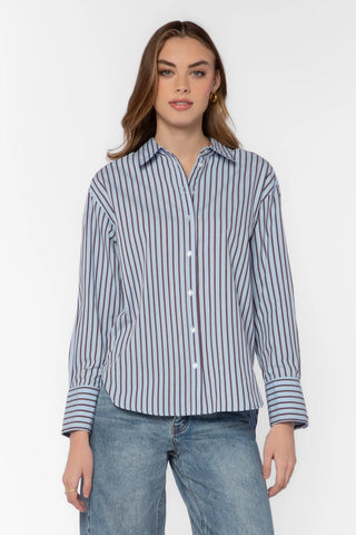 Velvet Heart Pemberly light blue striped long sleeve button-up shirt with collar