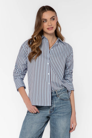 Velvet Heart Pemberly light blue striped button-down shirt with long sleeves