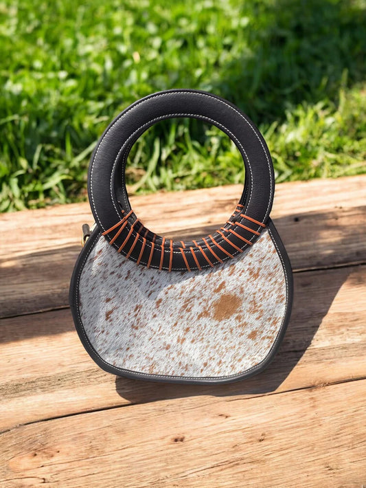 Cowhide & Tooled Purse w/Crossbody Strap