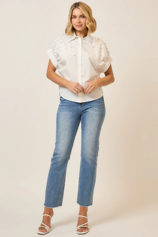 The Meredith Pearl Embellished Top in White