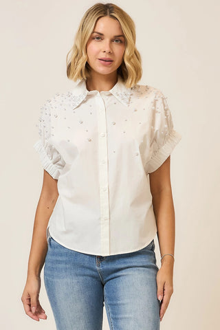 The Meredith Pearl Embellished Top in White