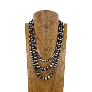 The Triple Silver Tone Western Pearl Bead Necklace