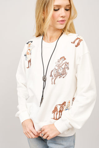 The Ginger Western Motif Embroidered Sweatshirt - Off White