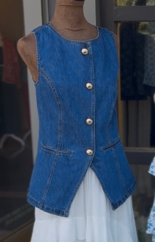 The Jaden Gold Button Denim Vest