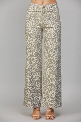 Leopard print pants on a gray background