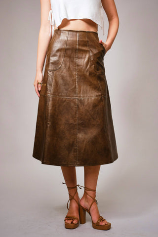 The Zigzag Seam Faux Leather Midi Skirt