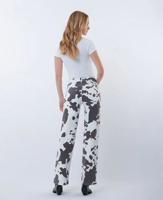Cow Print - High Rise Full Length Wide Leg Jeans