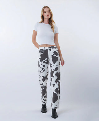 Cow Print - High Rise Full Length Wide Leg Jeans