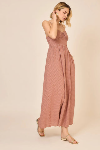 The Allyson Rust Gingham Corset Maxi Dress