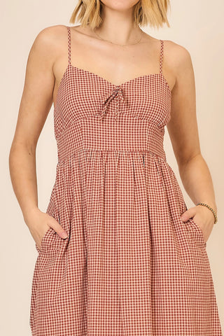 The Allyson Rust Gingham Corset Maxi Dress