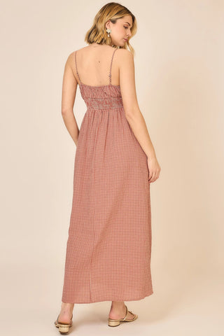 The Allyson Rust Gingham Corset Maxi Dress
