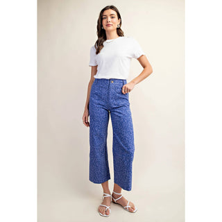The Sidney Ankle Cropped Leopard Blue Pants