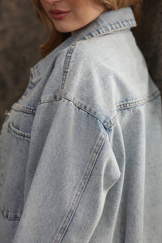 The Gwen Oversized Crop Denim Jacket with Large Pockets