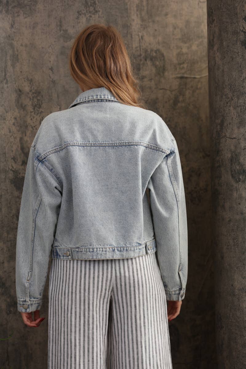 The Gwen Denim Oversized Crop Jacket With Big Pockets