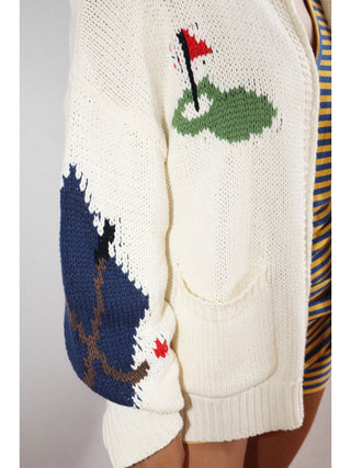 The Far & Sure Cream Golf Zip-Up Cardigan