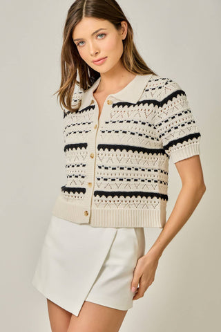 The Ecru Stripe Pointelle Cardigan