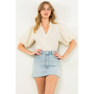 The Sunshine Embroidered Puff Sleeve V-Neck Top