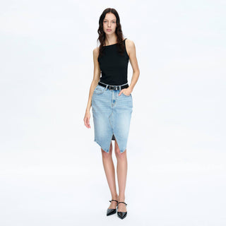 The Cobalt Longer Denim Pencil Skirt