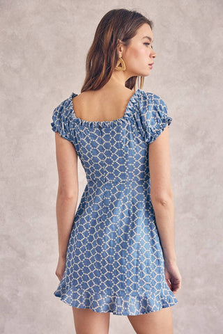The Bailey Denim Blue Eyelet Mini Dress