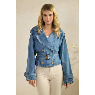 The Selena Belted Cropped Denim Jacket
