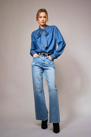 The Ranch Road Tie Chambray Blouse