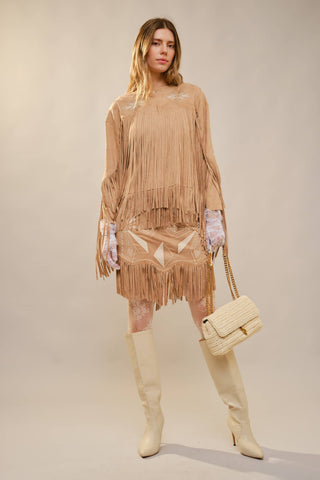 The Dusty Trail Fringe Mini Skirt
