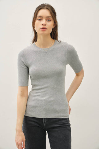 The Classic Solid Half Sleeve Rib Knit Top