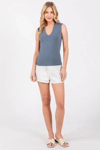 The Faye Double Layer Cotton V-Neck Top