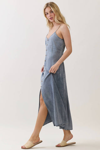 The Gracie Denim Tencel Button-Front Maxi Dress